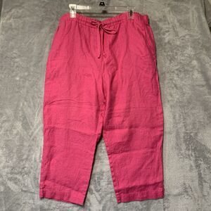 Jones‎ New York Linen Capri Pants 14 Pink Elastic Waist Boho Cottagecore Summer